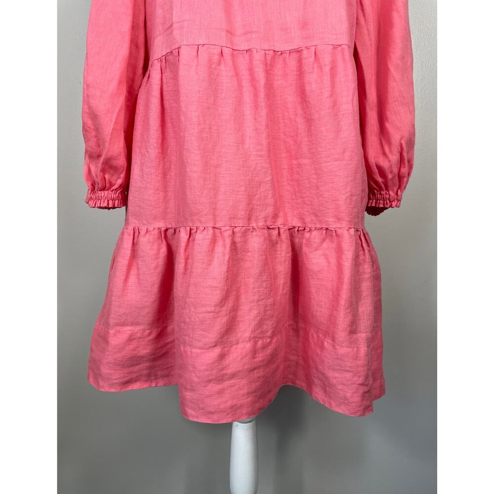 Tyler Boe Ansley Linen Mini Puff Sleeve Tiered Dress Coral Pink Small Beachy - Picture 5 of 13